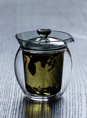 烟灰色双层防烫耐高温玻璃隔热泡茶壶办公家用功夫茶具不烫手盖碗