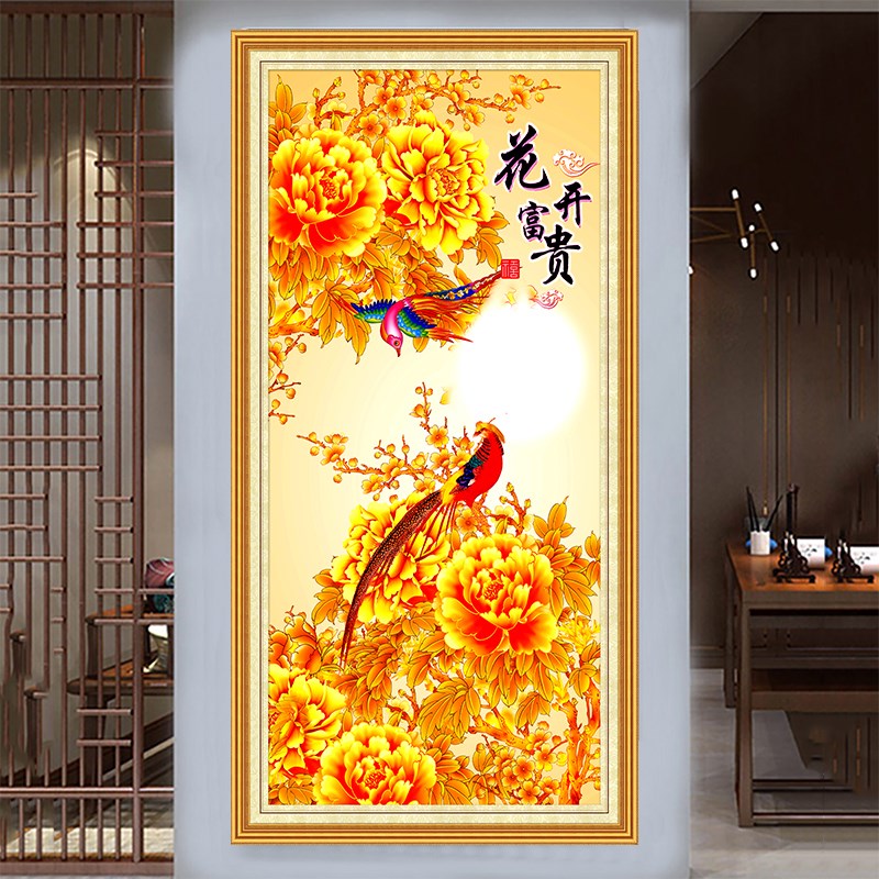 花开富贵入户正对门牡丹图自粘油画布贴画过道走廊壁画玄关装饰画图片