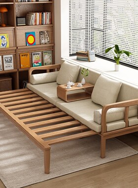 实木沙发冬夏两用超大坐深75CM可推拉沙发床客厅卧室小户型罗汉床