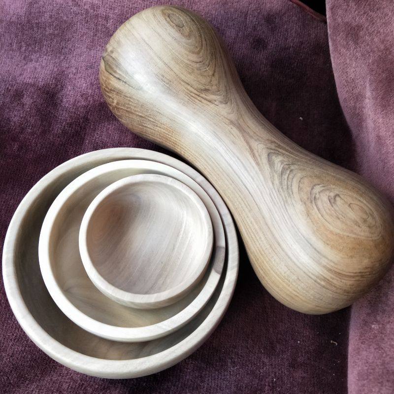 手工天然核桃木日式木碗儿童碗原木质环保无漆无蜡一套果盘托盘