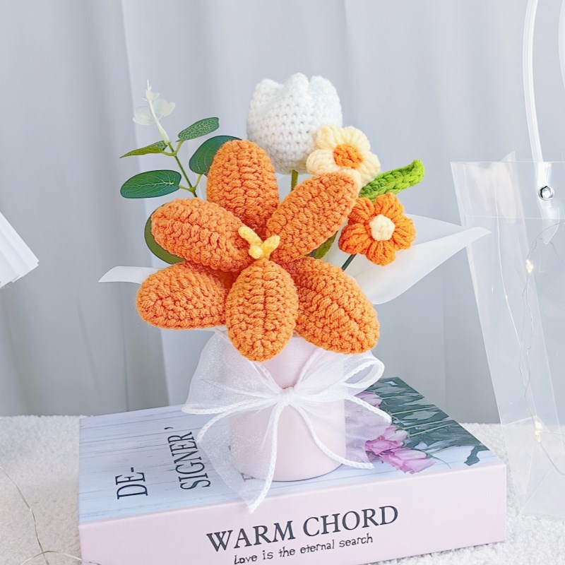 手工编织向日葵郁金香成品毛线花束教师节送朋友女老师小礼物实用