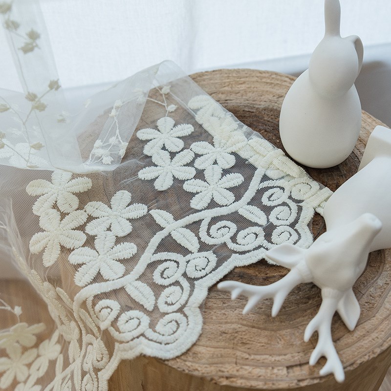 小清新蕾丝白色牛奶丝窗帘纱帘卧室 飘窗阳台隔断魔术贴自黏式布