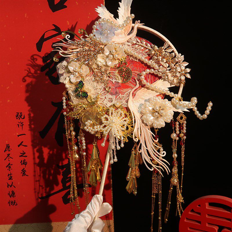 红色团扇diy材料包古风成品扇新中式秀禾服新娘结婚出嫁手工喜扇