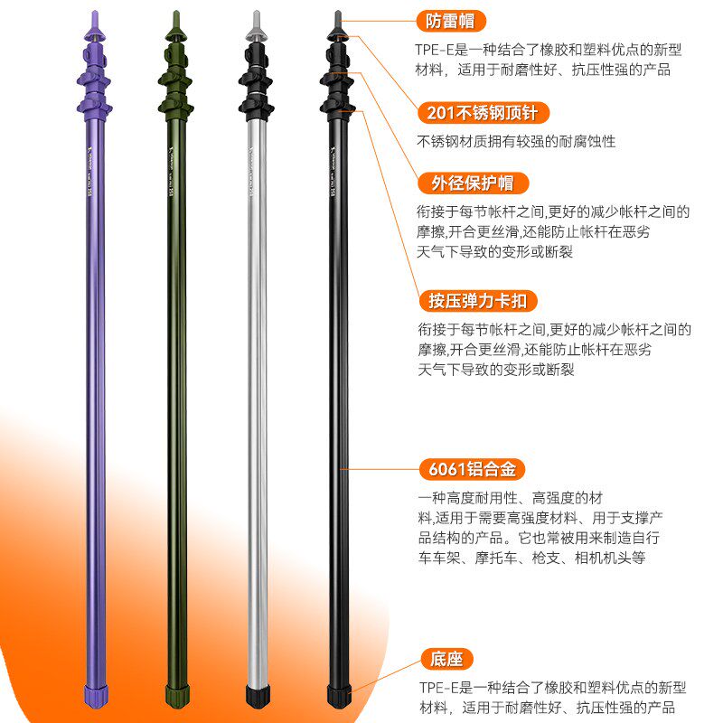 户外铝合金天幕杆加粗加厚帐篷门厅支撑杆可调节伸缩杆高强度抗风