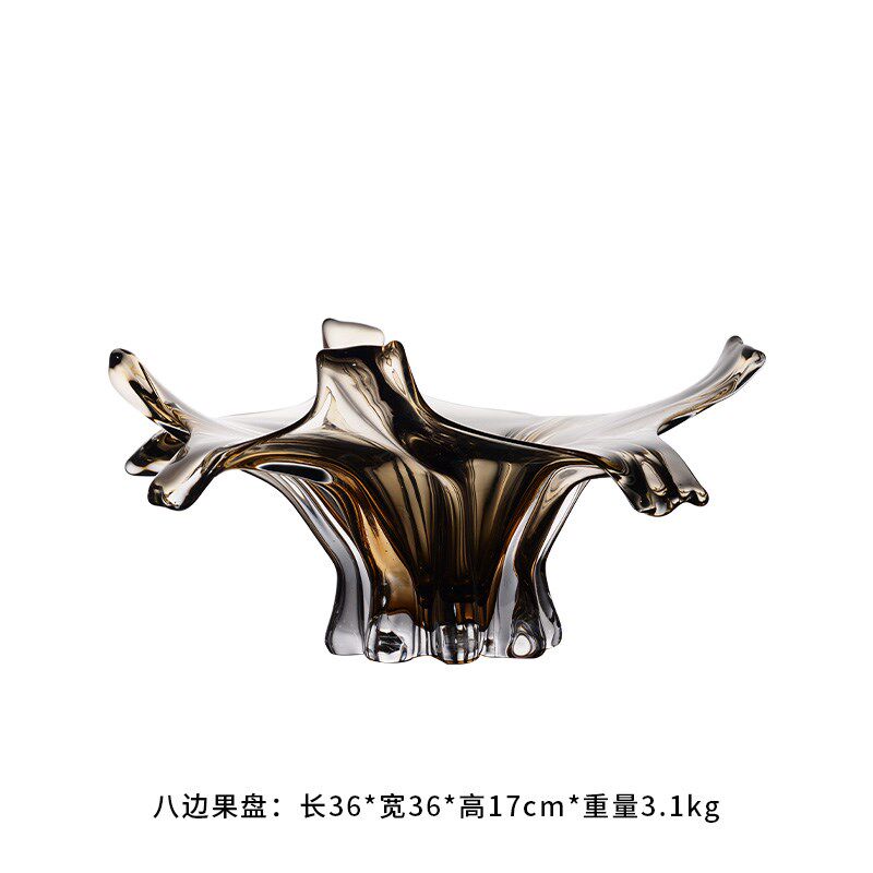 轻奢高级感水晶琉璃果盘 零食餐桌样板间玻璃抽象艺术水果盘摆件
