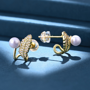 私意珠宝 天然彩宝澳白珍珠耳钉18K金镶钻石淡水珠耳环定制首饰