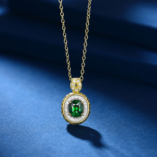 私意珠宝 天然彩宝1.05克拉沙弗莱吊坠18K金镶钻石项链时尚首饰