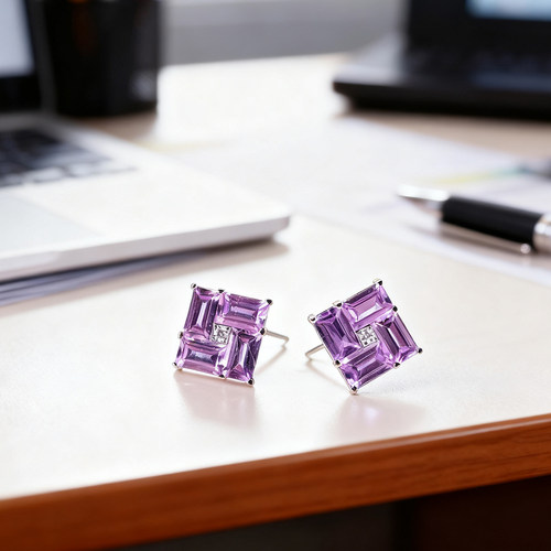 天然彩宝彩蓝宝耳钉18k金镶钻石