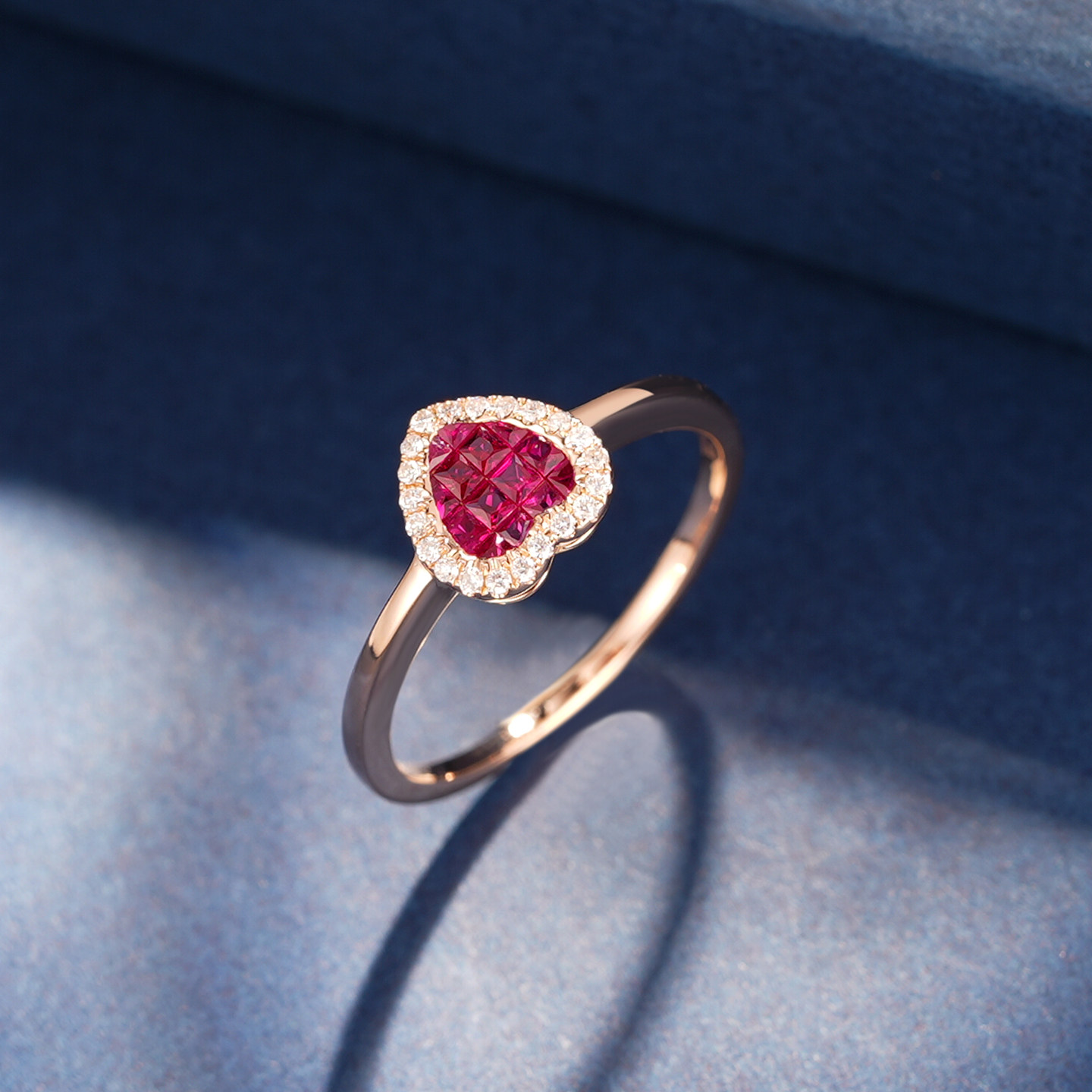 私意珠宝天然彩宝红宝石戒指18K金镶钻石心形首饰定制排指结婚