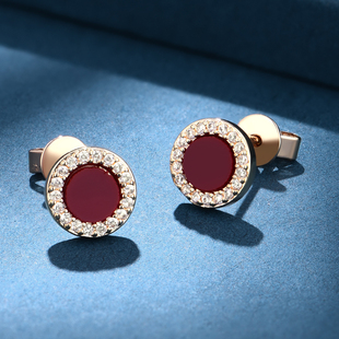 私意天然彩宝红玛瑙耳钉18K金镶钻石经典耳环定制玉髓首饰女