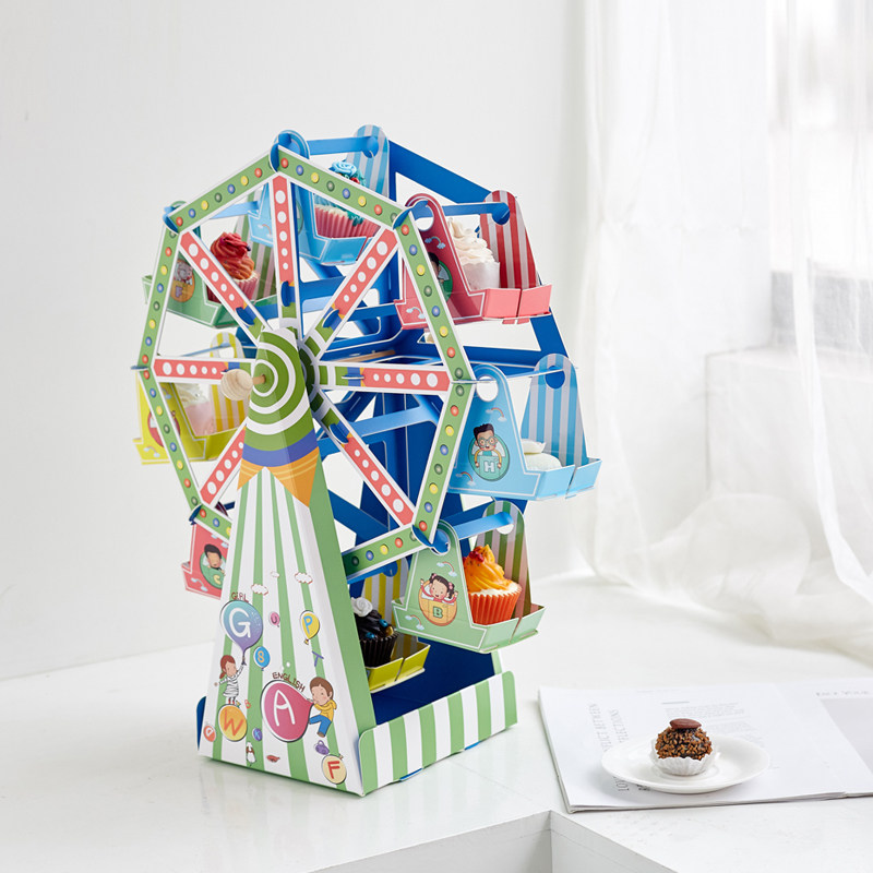 摩天轮大风车儿童生日一次性装饰纸质蛋糕点心展示架子摆件甜品台
