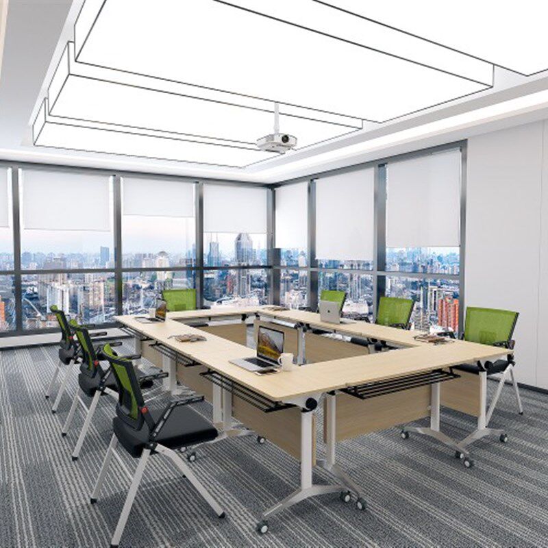 折叠会议培训桌椅侧翻移动办公桌长条桌学习双人课桌椅职员桌拼接