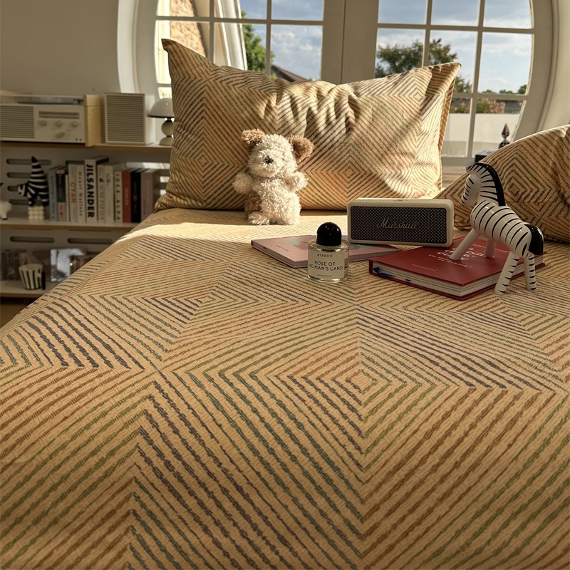 秋冬条纹磨毛床笠床单单件.5.米全棉床垫