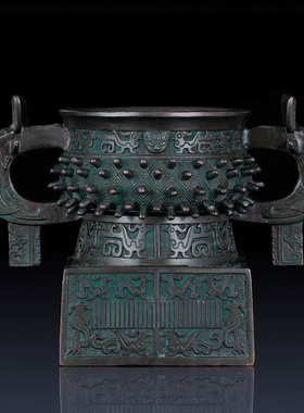 纯黄铜甲簋摆饰青铜鼎奖杯铜鼎饰品活动奖品装饰摆饰