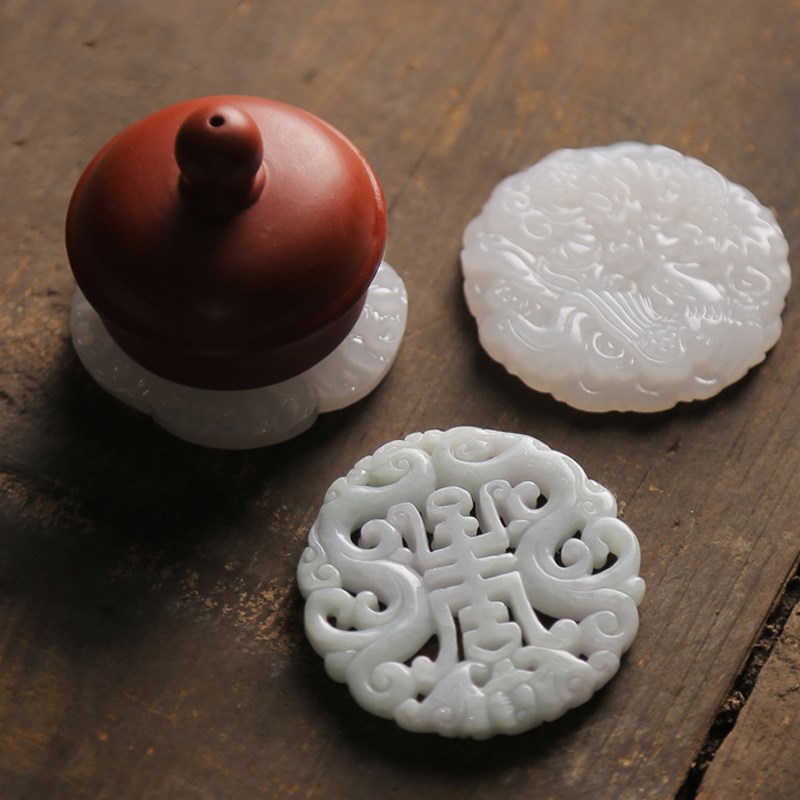 紫砂壶高端盖置盖托茶宠琉璃玉石扳指玻璃盖托茶具茶道