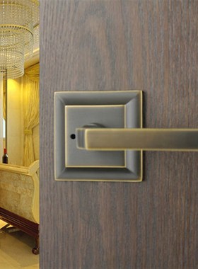 美式铜锁黑色方形门锁室内卧室房门锁浴室锁卫生间门锁LP1212-1