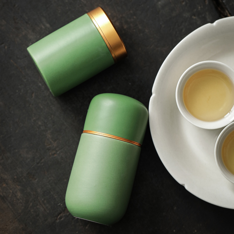 竹叶绿定制茶叶罐陶瓷迷你密封储存罐白茶红茶收纳装茶储茶小罐子