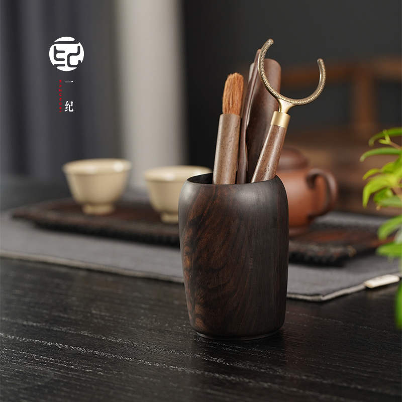 一纪手工复古紫光檀实木茶筒单个茶道六君子收纳筒罐功夫茶具配件