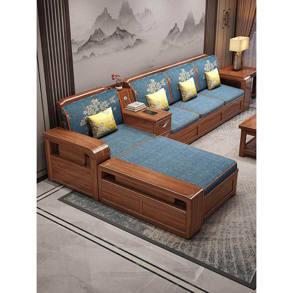 中式实木沙发全实木客厅现代简约小户型组合冬夏两用原木木质沙发