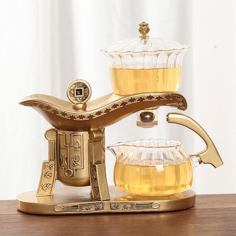 仿古爵杯2026全自动玻璃懒人功夫茶具网红吸磁泡茶器套装家送礼
