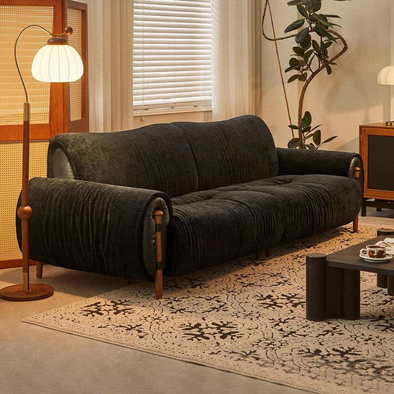 覆古风布艺沙发皮布结合雪尼尔客厅直排原创设计兰亭沙发