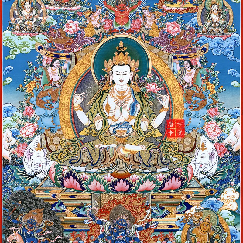 四臂观音西藏热贡手绘复制印刷装饰挂画家居古觉