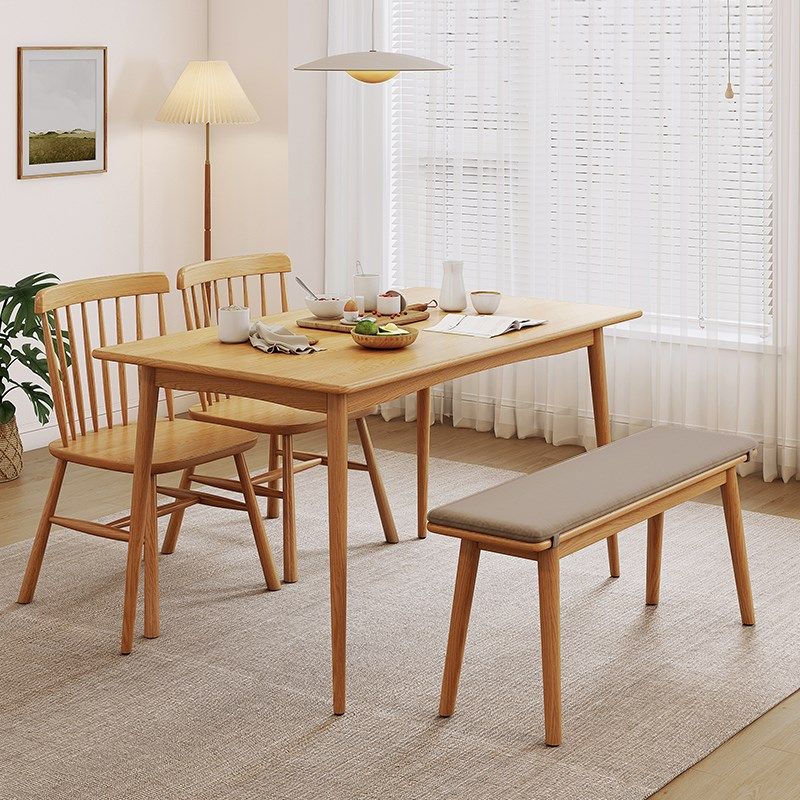 志光餐桌家用小户型全实木家具橡胶木桌子简约原木餐桌椅组合