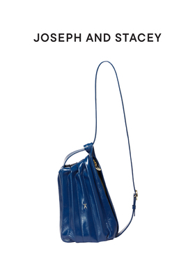 JOSEPH&STACEY韩国包包褶皱牛皮单肩斜挎包女包蓝色高级感小众包