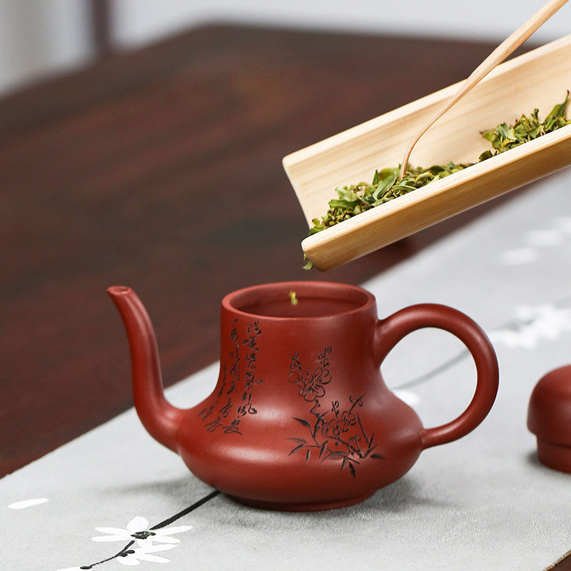 精品红兴大宜袍思亭紫把壶手工手砂壶对嘴喝精美长嘴功潮汕夫茶具