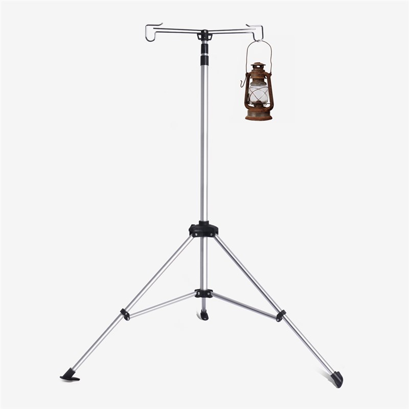 户外野营铝合金伸缩灯架多功能便携三角灯架营地烧烤照明灯支架