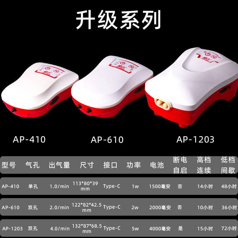 单孔小型鱼缸氧气泵便携锂电USB充电增氧泵垂钓鱼充氧机静音养鱼