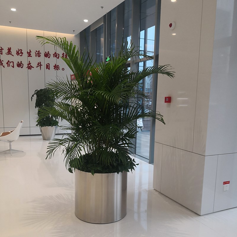 不锈钢花盆大花盆圆柱形花器家用简约花瓶金属种植盆大号大花钵