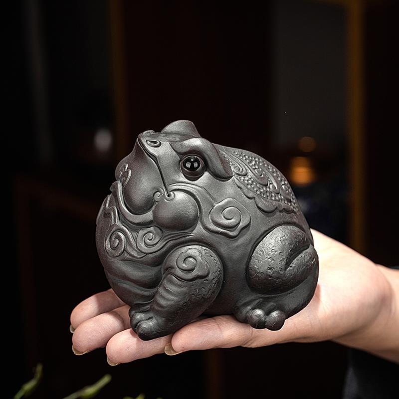 紫砂茶宠摆件手工可养祥云金蟾功夫茶具茶玩茶台茶桌招财装饰摆设