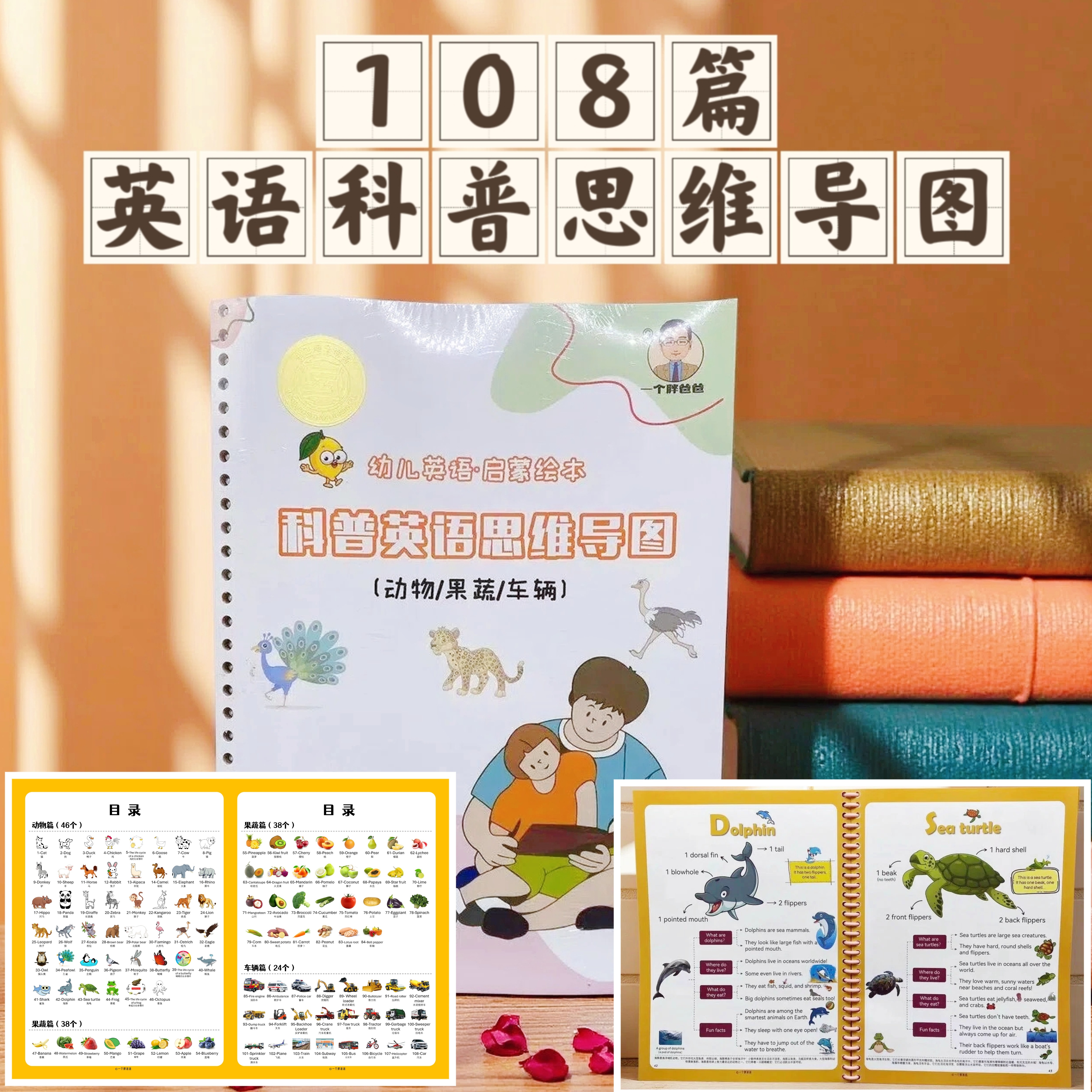 幼儿英语科普思维导图点读版 英语启蒙认知闪卡册108篇分类正版