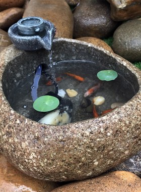 石来运转流水摆件招财鹅卵石盆中式转运石头原生态石器室内