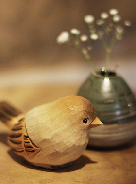 鹿妖商店 小胖鸟 纯手工木雕 胖鸟挂件 实木肥啾鸟摆件