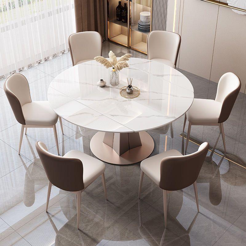 方圆两用组合餐桌家用意式轻奢岩板餐桌椅家用小户型旋转伸缩餐桌