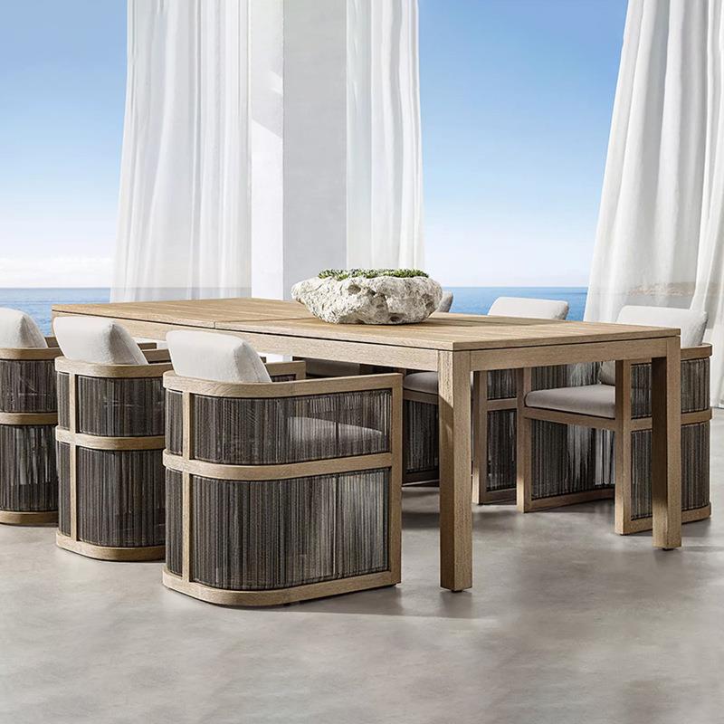 户外藤编柚木桌椅庭院室外露天阳台休闲高端防腐木绳编椅家具组合