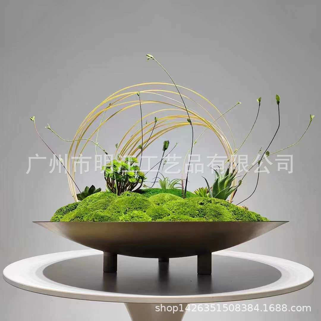 中式铁艺三脚盘样板间酒店餐桌摆花新微景观托盘仿真花造景盘