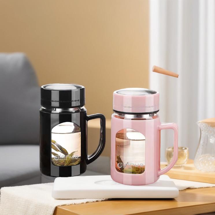新款水杯女家用办公室玻璃杯茶水分离泡茶杯男士防摔带盖个人专