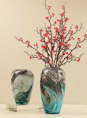 水墨画琉璃花瓶艺术摆件玄关餐桌装饰客厅插花花器样板间