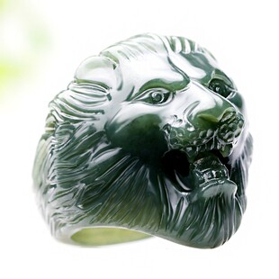 和田玉狮头戒指新疆青玉男士女士玉石指环玉器扳指带证书