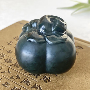 新年礼物 和田青玉柿子手把件 事事如意玉石小摆件 亲朋好友礼物