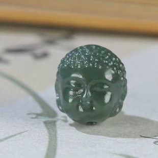 天然和田玉且末蓝雕刻宝宝佛头单珠散珠吊坠项链玉佩玉坠文玩配饰