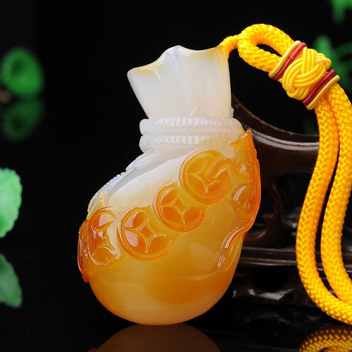 迎淇轩玉髓钱袋手把玩 貔貅玉石手把件挂件摆件玉手玩件玉坠附证
