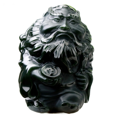 新疆和田玉钟馗手把件玉石把玩件捉鬼天师利剑天然黑青玉石小摆件