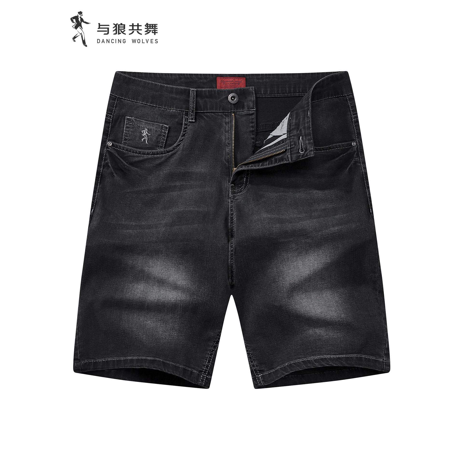【莱赛尔蚕丝】与狼共舞牛仔短裤男26夏季新款弹力复古直筒五分裤