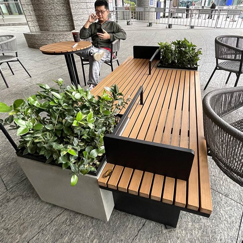 速发户外座椅花箱铁艺长凳组合市政A街道花池花坛定制公园长椅观