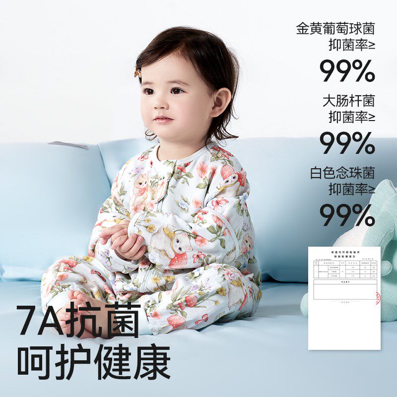 棉奇熊婴儿睡袋春夏季纱布薄款宝宝儿童分腿防踢被子神器四季通用