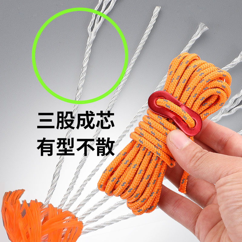 户外露营帐篷防风绳野营天幕拉绳配双眼绳扣4mm反光伞绳固定绑绳